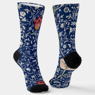 Calcetines Arte floral de tulipán azul de William Morris Medw