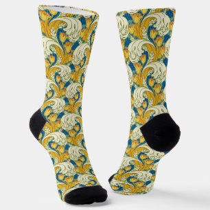 Calcetines Arte Floral de Tulipán Teal y Dorado Estilo Willia