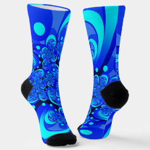 Calcetines Arte fractal abstracto moderno tonos de azul