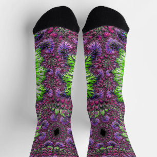 Calcetines Arte fractal colorido y vibrante de neón psicodéli