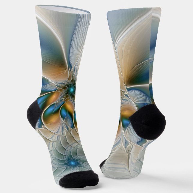 Calcetines Arte fractal de fantasía abstracta elevada con azu (Angular)
