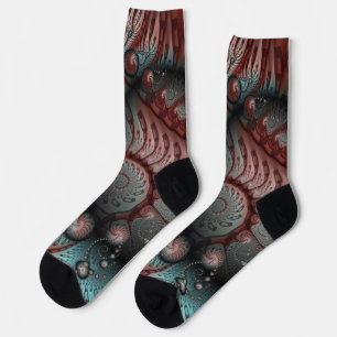Calcetines Arte fractal de fantasía vívida abstracta marrón a