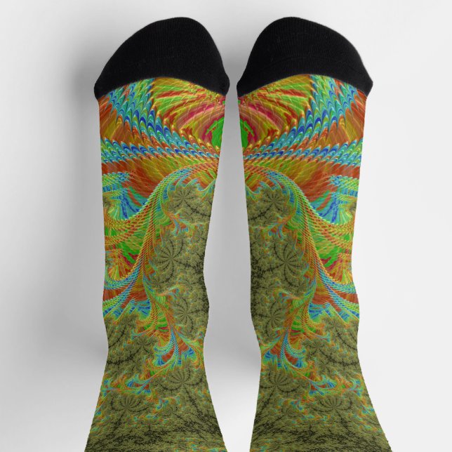 Calcetines Arte fractal espiral trippy psicodélico (Arriba)