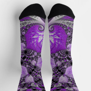 Calcetines Arte fractal monocromo púrpura