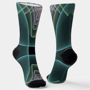 Calcetines Arte gráfico geométrico fractal teal moderno