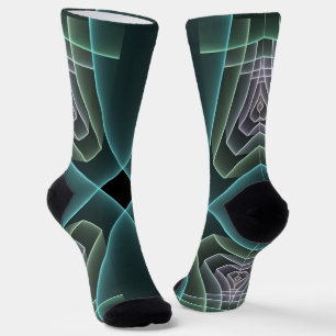 Calcetines Arte gráfico geométrico fractal teal moderno