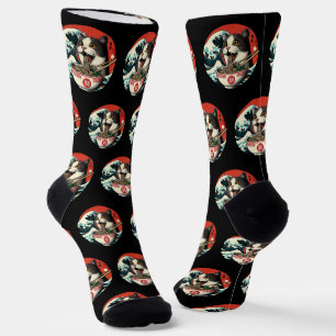 Calcetines Arte Japonés de Ramen de Gato Estilo Vintage
