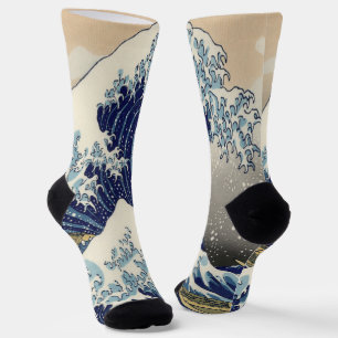 Calcetines arte japonés vintage paisaje oceánico gran ola