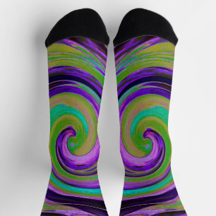 Calcetines Arte Líquido en Espiral Fresco Retro Púrpura y Cha