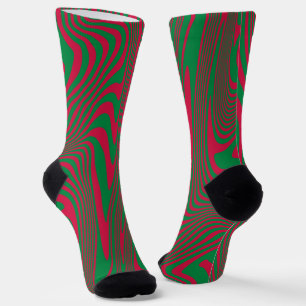 Calcetines Arte moderno Op-Art MCM verde rojo Navidad