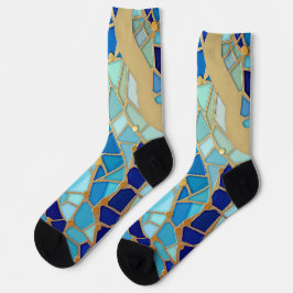 Calcetines Arte Mosaico Azul y Dorado del Mar de Olas