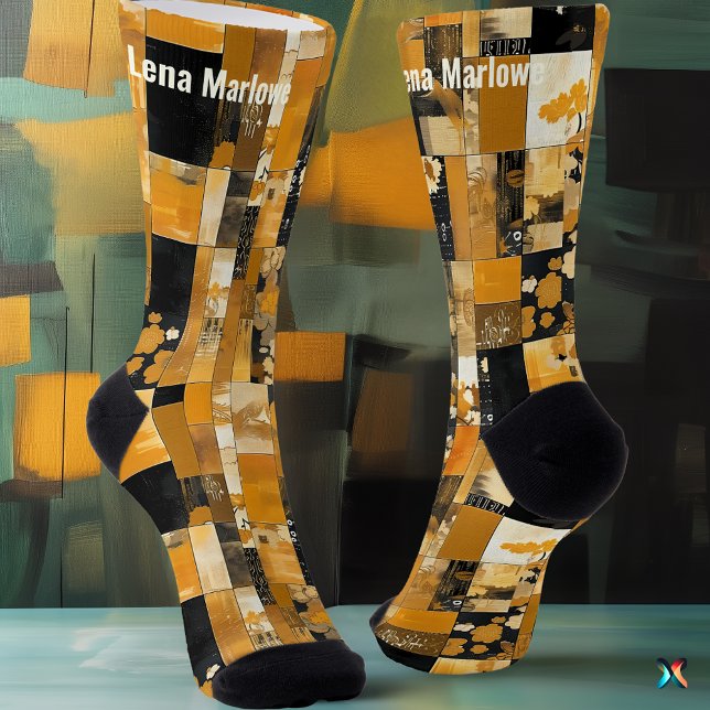 Calcetines Arte personalizable de patchwork dorado lujoso (Subido por el creador)