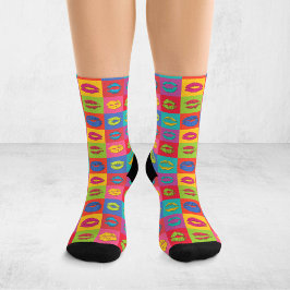 Calcetines Arte Pop Colorido Labios Besándose XOXO