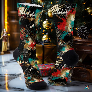 Calcetines Artísticos de Invierno en Turquesa, Roj