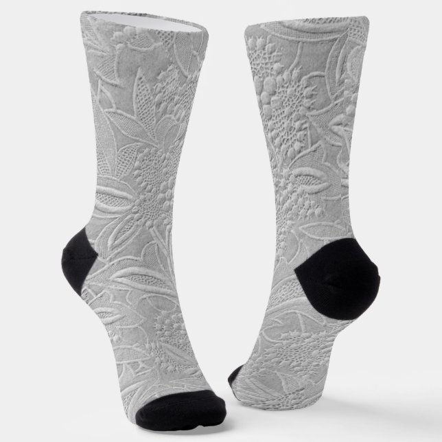 Calcetines Aspecto floral gris en relieve (Angular)