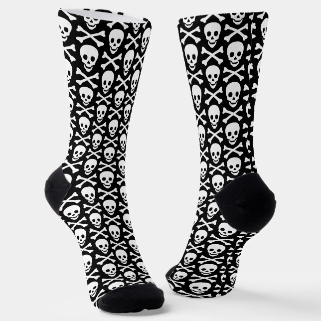 Calcetines Asustado cráneo blanco negro patrón diversión Hall (Angular)