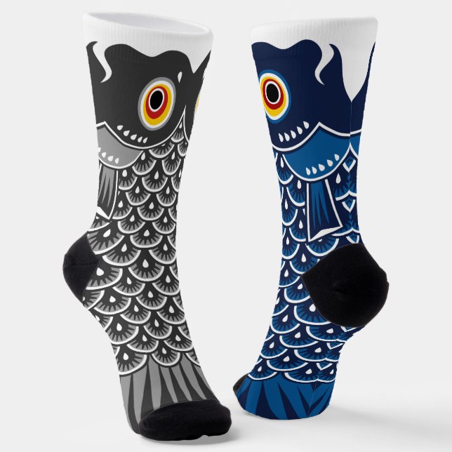 Calcetines Asymmetrical Black and Blue Koinobori Carp (Angular)