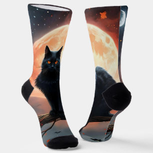 Calcetines Aterrador Halloween Black Cat Moonlight,