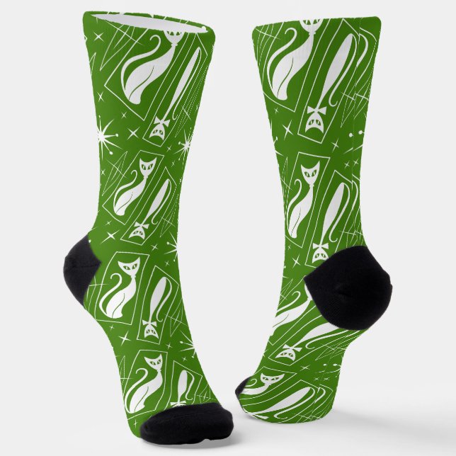 Calcetines Atomic Star Cat MidCentury Modern Christmas MCM (Angular)