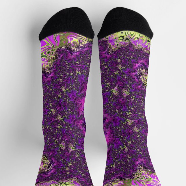 Calcetines Audaz y colorido Trippy Groovy Funky Fractal Art (Arriba)