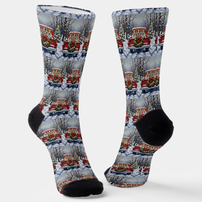 Calcetines Australian Terrier Christmas Red Truck Holiday (Angular)