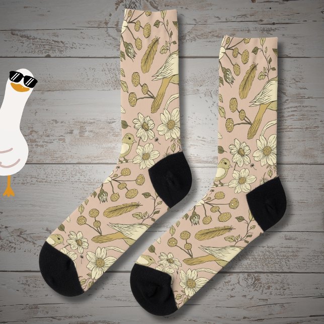 Calcetines Ave beige vintage y botánica (Subido por el creador)