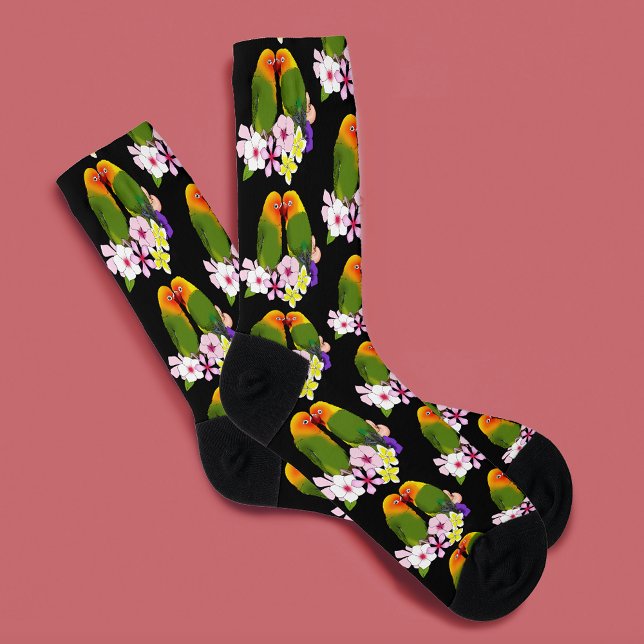 Calcetines Aves de amor Flores tropicales (Subido por el creador)