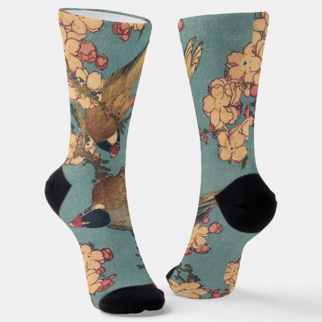 Calcetines Aves flores Hokusai Arte Japonés (Angular)