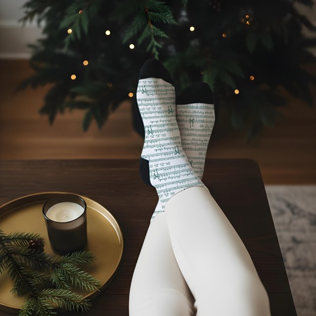 Calcetines Aviso de música tradicional de navidad navideña (Personalized Vintage Christmas Carol Music Note Socks)