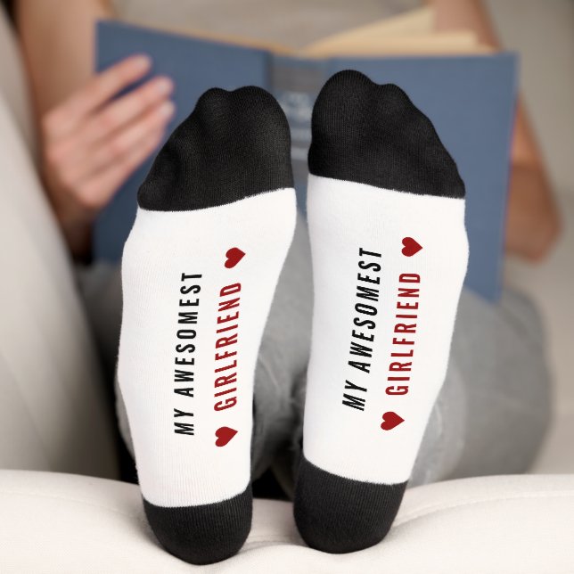 Calcetines Awesome Girlfriend Nombre personalizado Texto infe (Abajo)