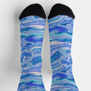 Calcetines Azul Blanco Rosa Verdeagua Lila Mármol Ágata Abstr