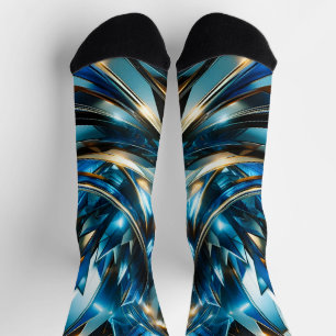 Calcetines Azul Dorado Futurista Abstracto Metálico Geométric