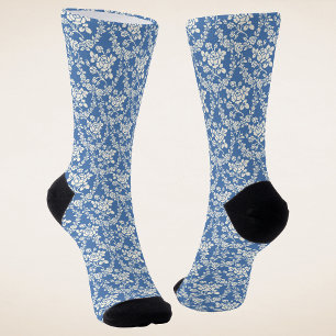 Calcetines Azul Francés Blanco Floral Botánico
