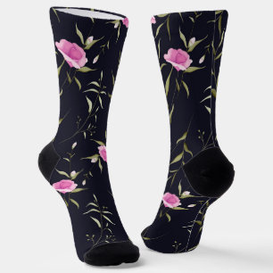 Calcetines azul marino con un estampado floral con