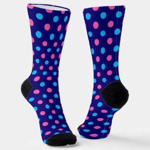 Calcetines Azul Marino Rosa Cian Patrón de Lunares