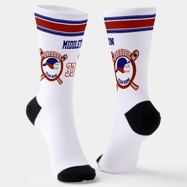 Calcetines Azul oscuro, rojo, béisbol blanco (Angular)