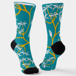 Calcetines azul verdoso con un patrón de vid audaz