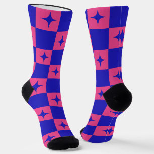 Calcetines Azulejo Cuadrado Azul y Rosa con Patrón de Destell