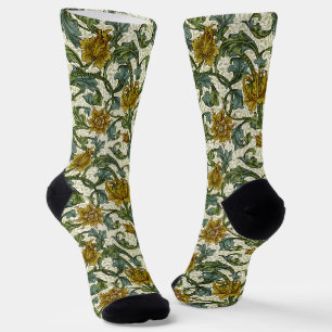 Calcetines Azulejo de arte floral de tallo único de William M