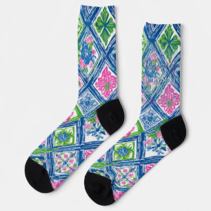 Calcetines Azulejo Floral Preppy Nombre Tripulación Personali