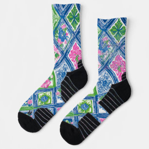 Calcetines Azulejo Floral Preppy Nombre Tripulación Personali