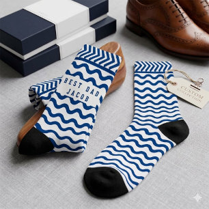 Calcetines azules con patrón de onda y nombre de m