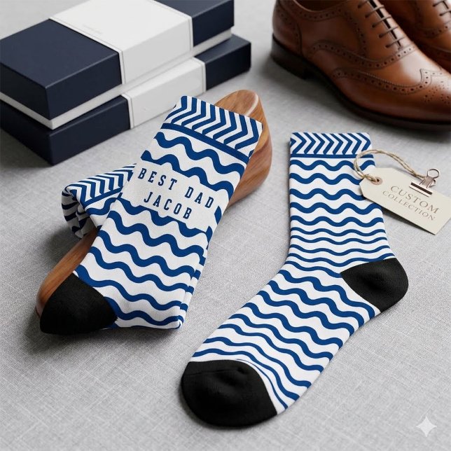 Calcetines azules de patrón de onda con nombre de  (Subido por el creador)