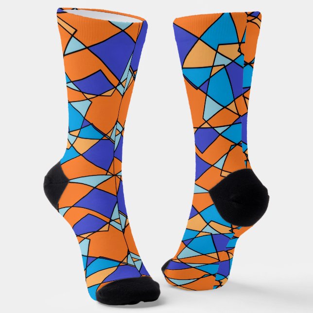 Calcetines azules y naranjas con patrón geométrico (Angular)