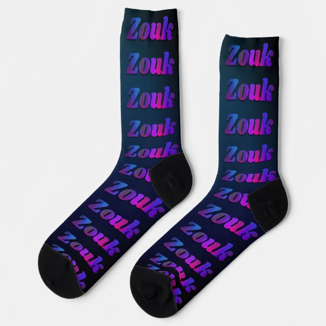 Calcetines Baile zouk en letras moradas oscuras, rojas y azul (Izquierda)