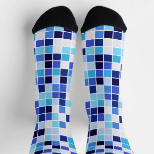 Calcetines Baldosas de piscina, mosaicos azules, patrón geomé