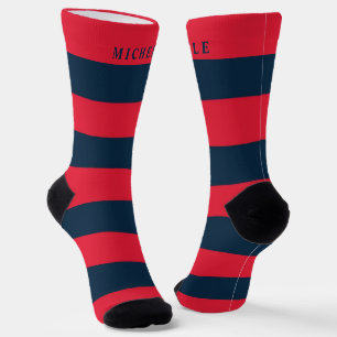 Calcetines Banda Roja Azul De La Marina Para Nombre Personali