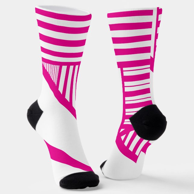 Calcetines Bandas triangulares en magenta y blanco (Angular)