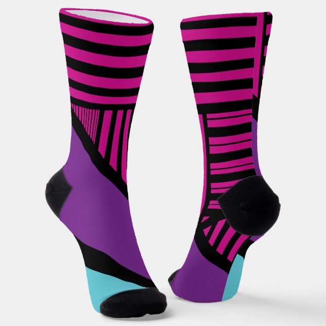 Calcetines Bandas triangulares: rosa, púrpura, azul y negro (Angular)