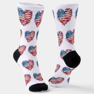 Calcetines Bandera Americana Estrellas Rayas Corazón Patrióti